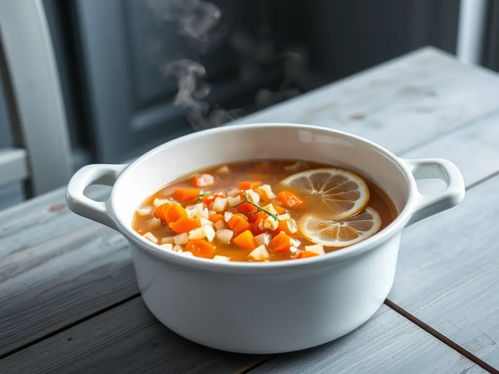 fish soup — Fry the vegetables